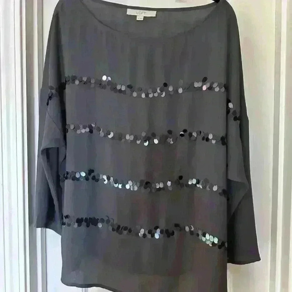 𝅺LOFT Sequin Stripe Dressy Top Size M - Picture 7 of 7
